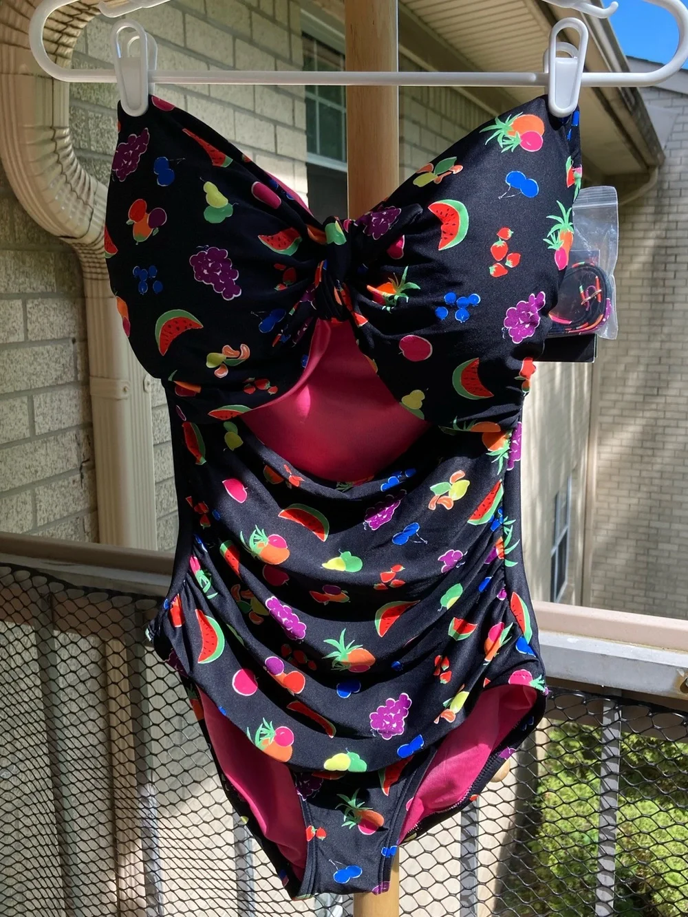 Kate Spade Black One Piece Swimsuit Colorful Fruit Print Bathing Suit NEW